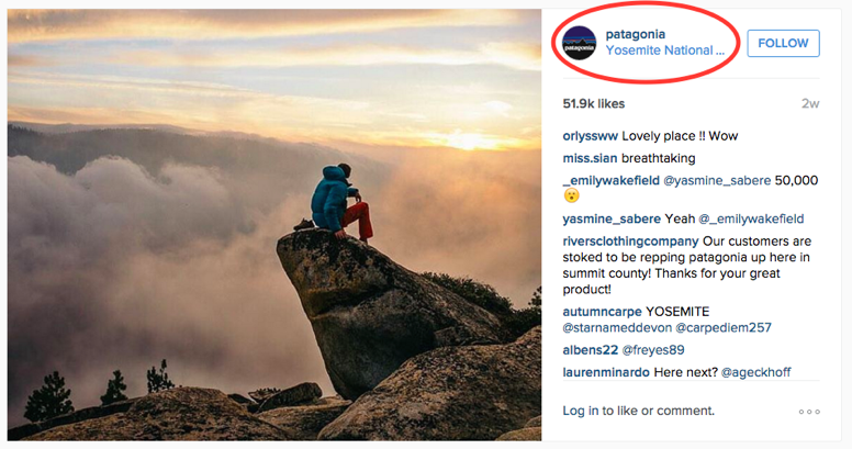 Patagonia is also an active geo-tagger on Instagram.