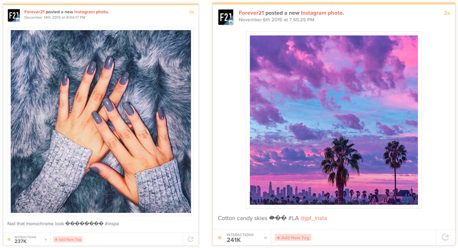 Forever 21's top content on Instagram.