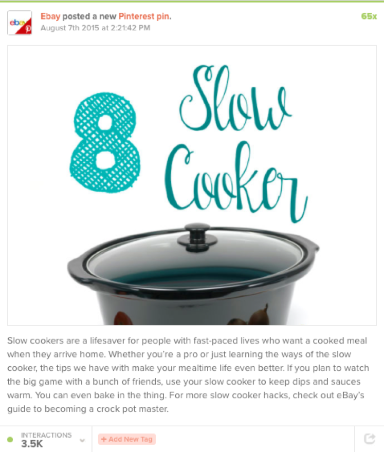 Top B2C brands on Pinterest: Ebay caption